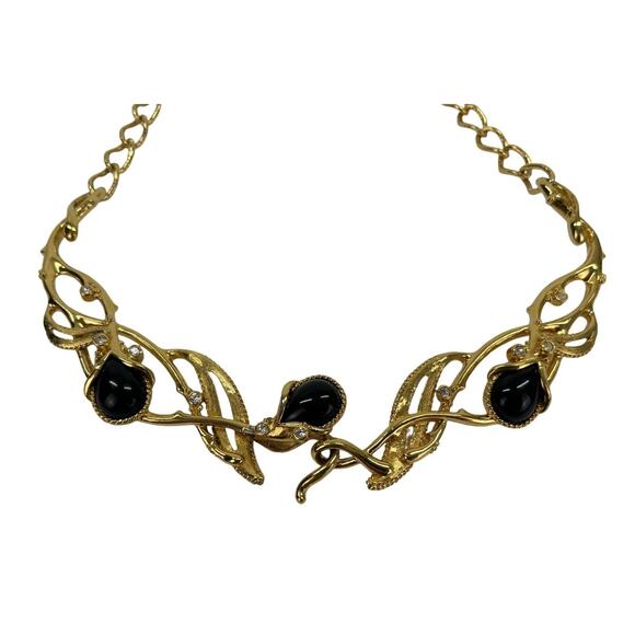 Vintage Jose Maria Barrera for Avon Granada Necklace 1990s Black and Gold Tone - Picture 2 of 8